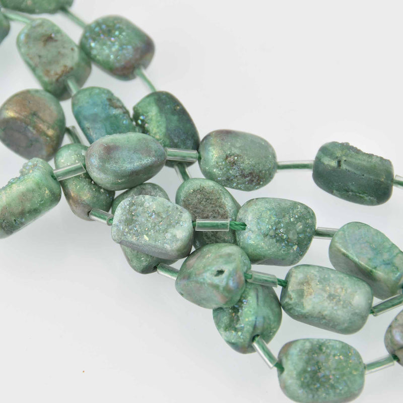 Green Druzy Nugget Beads, quartz gemstone beads, strand, gem0809