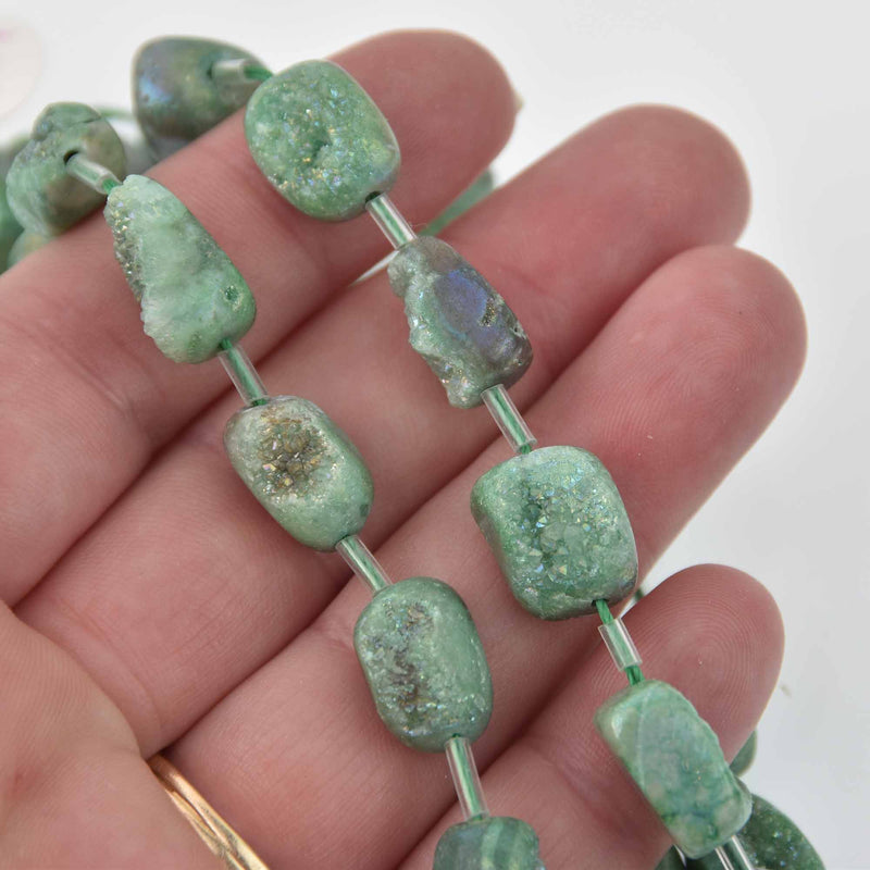 Green Druzy Nugget Beads, quartz gemstone beads, strand, gem0809