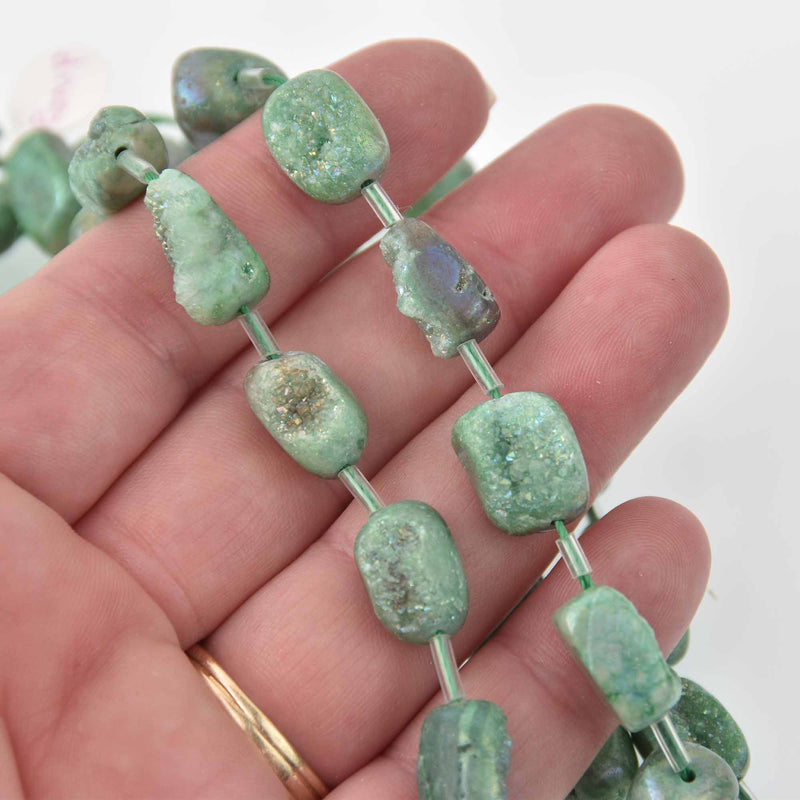 Green Druzy Nugget Beads, quartz gemstone beads, strand, gem0809
