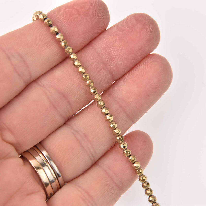 3mm Hematite Round Beads, Dark GOLD Titanium Coated Gemstone, faceted, strand, gem0810