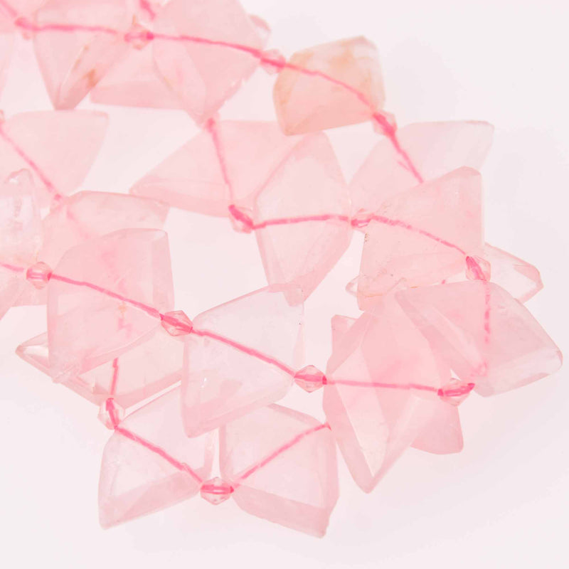 Pink Rose Quartz Gemstone Beads, Diamond, Faceted Gemstone, strand, 27x15mm, gem0812