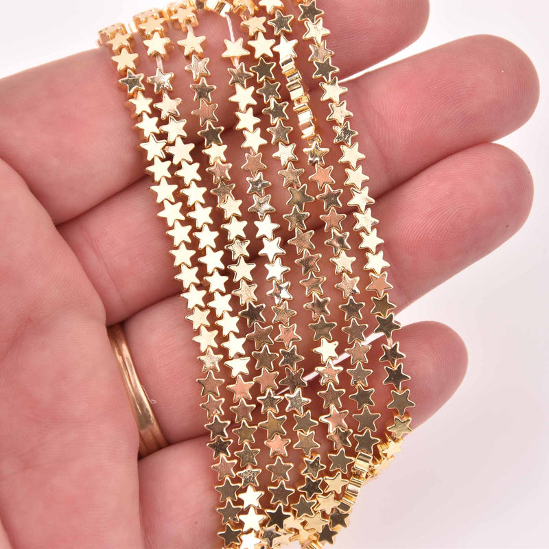4mm Hematite Beads, Star, GOLD Plate Gemstone, strand, gem0813