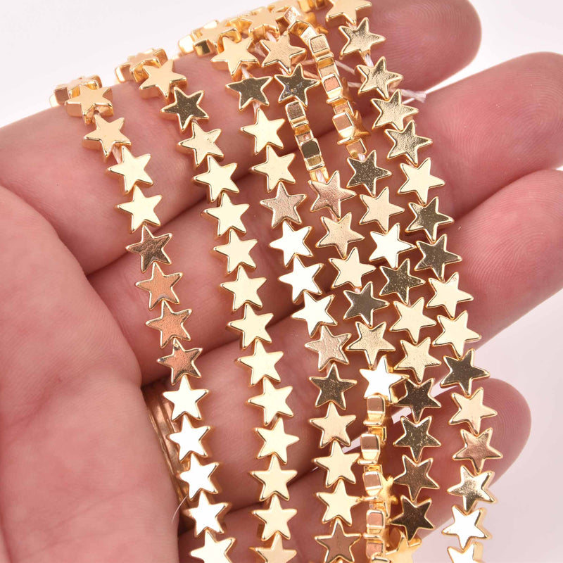 6mm Hematite Beads, Star, GOLD Plate Gemstone, strand, gem0814