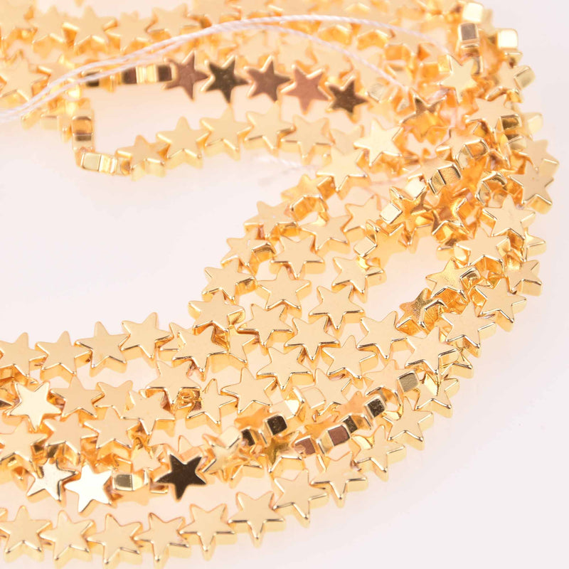 6mm Hematite Beads, Star, GOLD Plate Gemstone, strand, gem0814