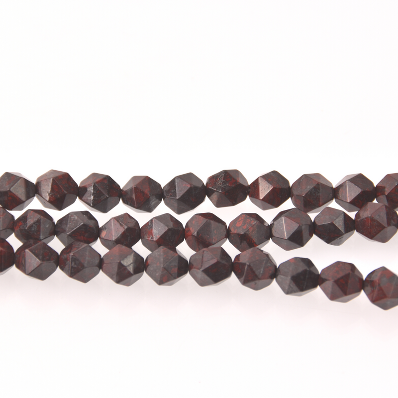 Red Black Breciated Jasper Half Strand, 8mm Star Cut Gemstone Beads, 8" long gem0830
