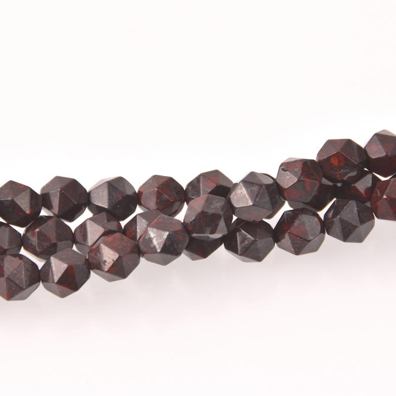 Red Black Breciated Jasper Half Strand, 8mm Star Cut Gemstone Beads, 8" long gem0830