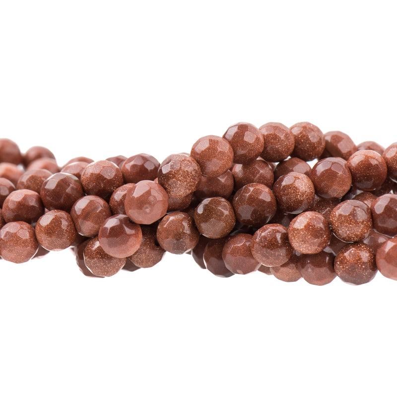 GOLDSTONE Round Faceted Beads 6mm . 1 long strand . about 65 beads ggs0006