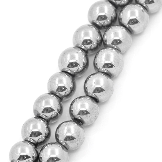 8mm Round Titanium Coated SILVER HEMATITE Gemstone Beads full strand ghe0012