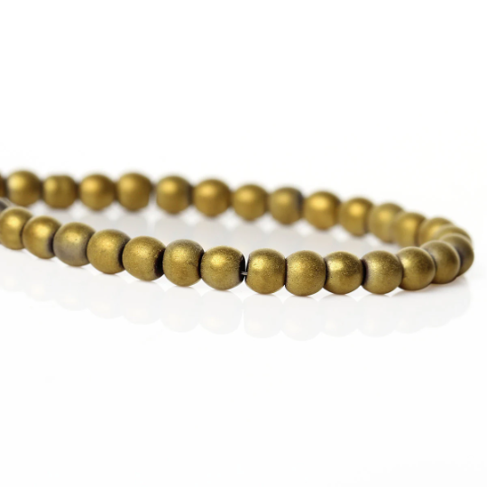 4mm Round MATTE GOLD Hematite Gemstone Beads, strand ghe0041