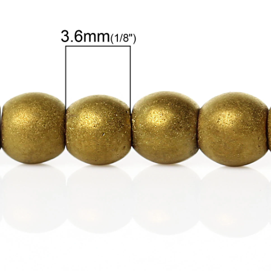 4mm Round MATTE GOLD Hematite Gemstone Beads, strand ghe0041