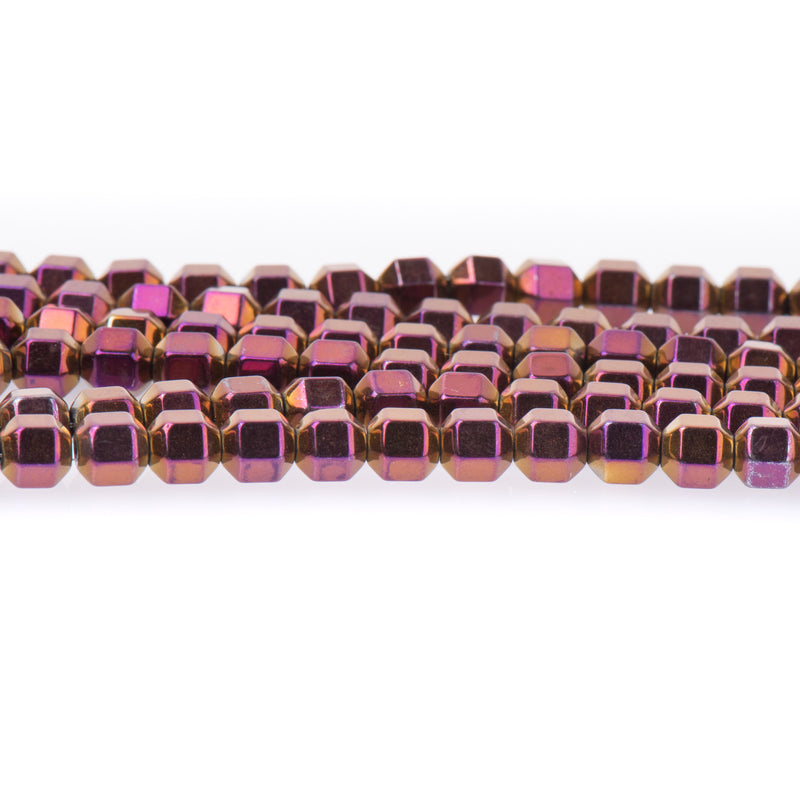 6mm Faceted Hexagon Hematite Loose Beads, PURPLE and GOLD titanium plated, 6x6mm (1/4") ghe0105