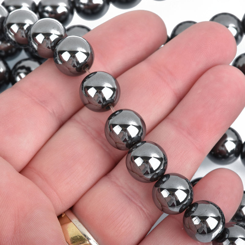 12mm Round GUNMETAL HEMATITE Gemstone Beads, full strand, about 35 beads, ghe0109