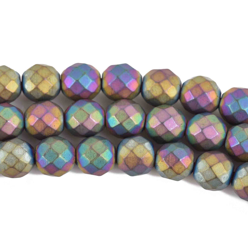6mm Matte Hematite Round Beads MARDI GRAS Titanium Coated Gemstone Beads faceted, full strand, 70 beads, ghe0153