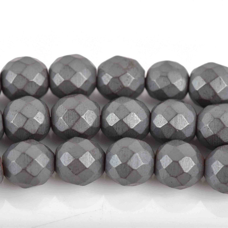 8mm Matte Hematite Round Beads, GUNMETAL Titanium Coated Gemstone Beads, faceted, full strand, 51 beads, ghe0148