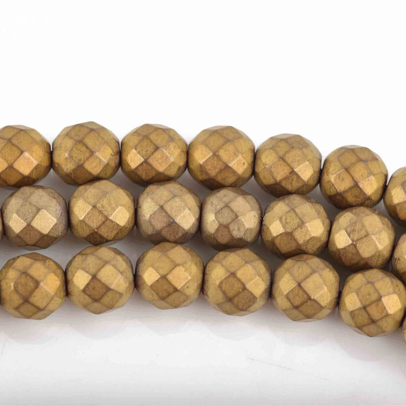 8mm Matte Hematite Round Beads, DARK GOLD Gemstone, faceted, full strand, 51 beads, ghe0150