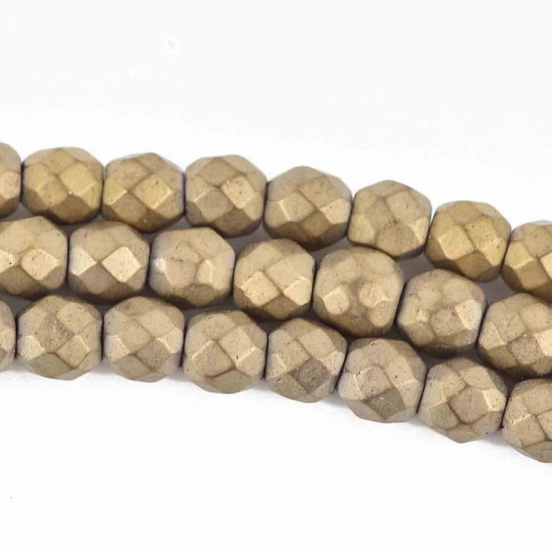 4mm Matte Hematite Round Beads, LIGHT GOLD Titanium Coated Gemstone Beads, faceted, full strand, 98 beads, ghe0164
