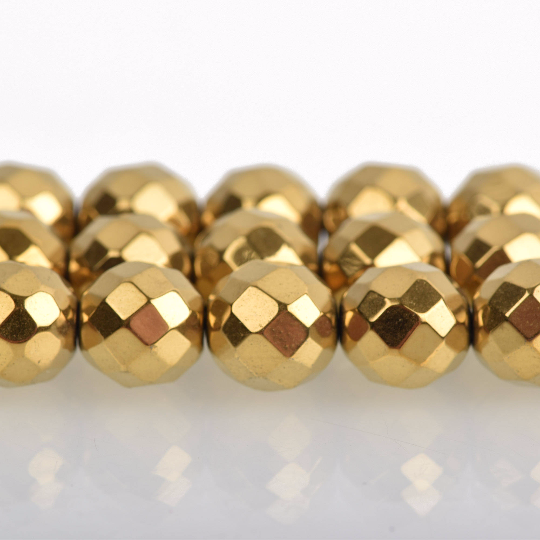 4mm Hematite Round Beads, GOLD Titanium Coated Gemstone Beads, faceted, full strand, 98 beads, ghe0167