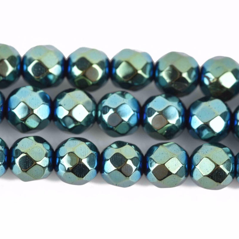 4mm Hematite Round Beads, PEACOCK GREEN Titanium Coated Gemstone Beads, faceted, full strand, 98 beads, ghe0169