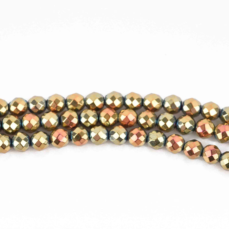 4mm Hematite Round Beads, ROSE GOLD Titanium Coated Gemstone Beads, faceted, full strand, 98 beads, ghe0176