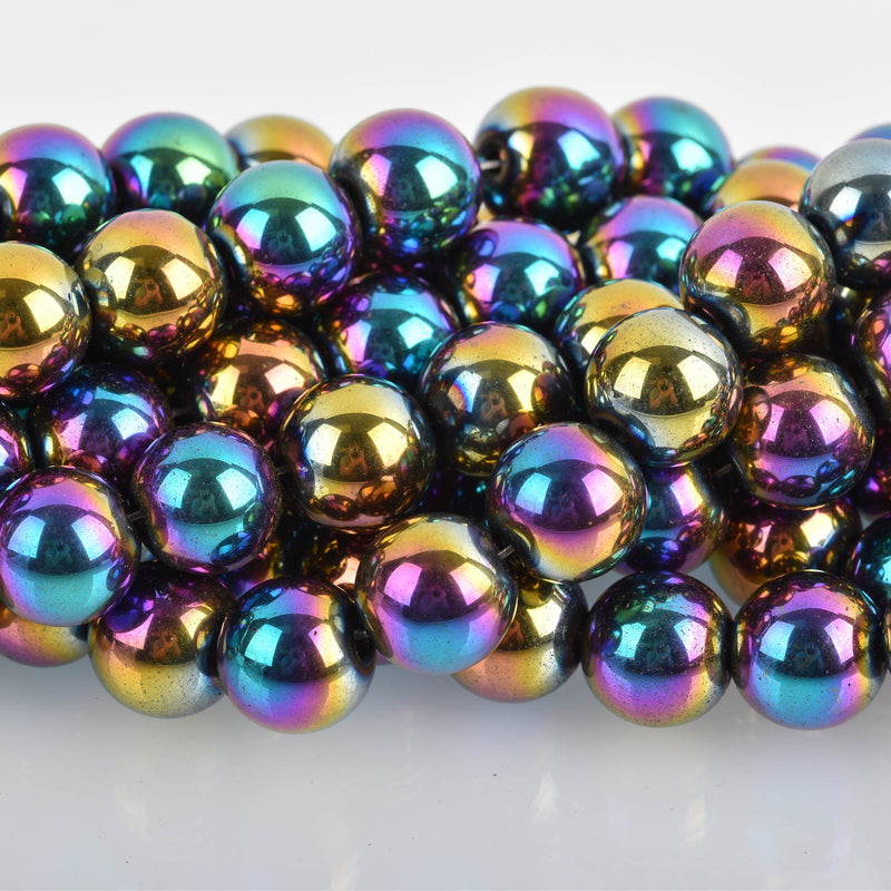 12mm Round Titanium Coated MARDI GRAS HEMATITE Gemstone Beads, full strand, 35 beads, ghe0181