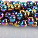 12mm Round Titanium Coated MARDI GRAS HEMATITE Gemstone Beads, full strand, 35 beads, ghe0181