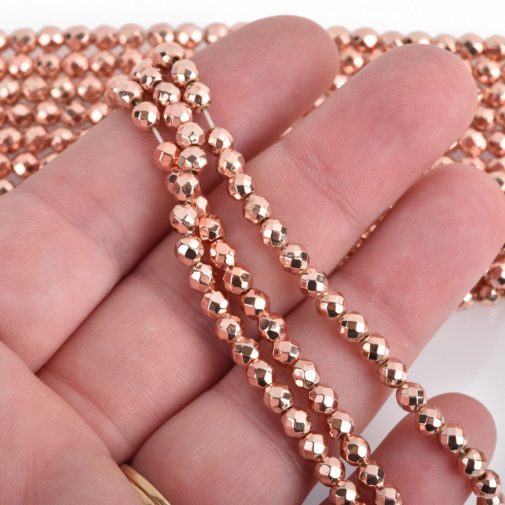 Titanium Rose Gold Hematite Smooth Round Gemstone Beads - 2mm To 15.5 Strand, Multiple Sizes