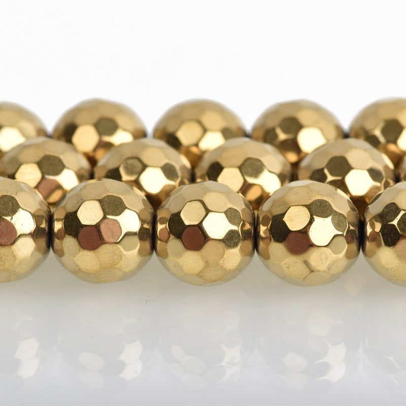 10mm Hematite Round Beads, GOLD Titanium Coated Gemstone Beads, faceted, full strand, 40 beads, ghe0186