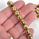 10mm Hematite Round Beads, GOLD Titanium Coated Gemstone Beads, faceted, full strand, 40 beads, ghe0186