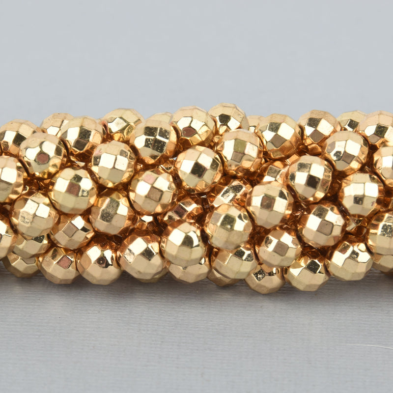 8mm Hematite Round Beads, GOLD Titanium Coated Gemstone Beads, faceted, full strand, 50 beads, ghe0187