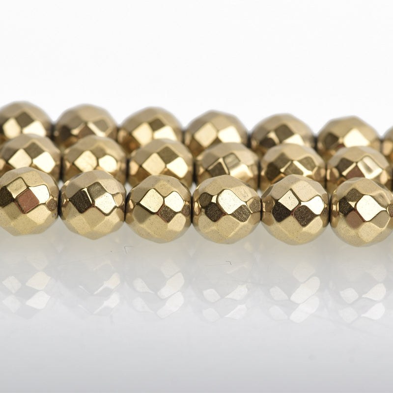 6mm Hematite Round Beads, LIGHT GOLD Titanium Coated Gemstone Beads, faceted, full strand, 68 beads, ghe0190