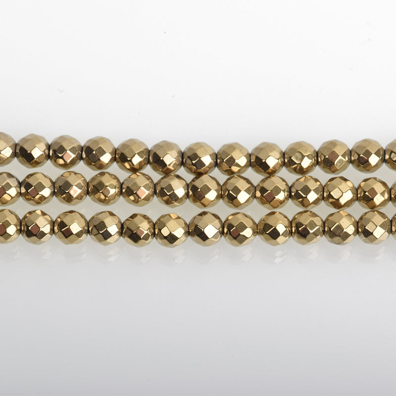 6mm Hematite Round Beads, LIGHT GOLD Titanium Coated Gemstone Beads, faceted, full strand, 68 beads, ghe0190