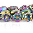 10mm Titanium Coated Rainbow HEMATITE Gemstone SKULL Beads . genuine carved stone . 10x8mm, mardi gras, ghe0192