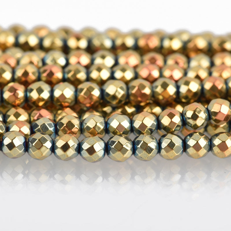 3mm Hematite Round Beads, ROSE and GOLD Titanium Coated Gemstone Beads, faceted, full strand, 135 beads, ghe0193