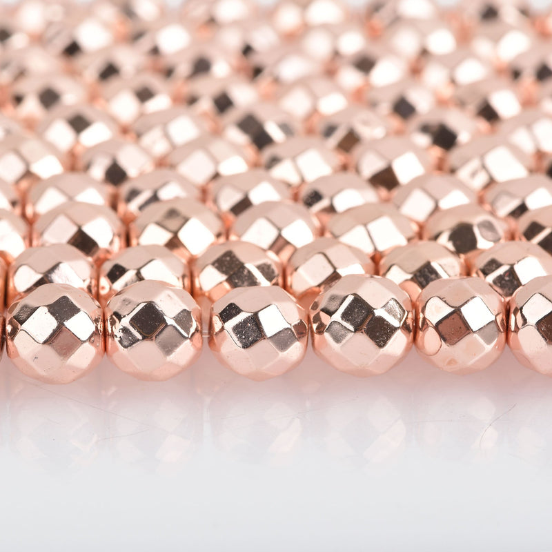 8mm ROSE GOLD Hematite Round Beads Faceted Gemstone full strand 50 beads ghe0197