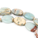 14x10mm AQUA TERRA JASPER Flat Oval Gemstone Beads, natural, blue green, tan, full strand gja0019
