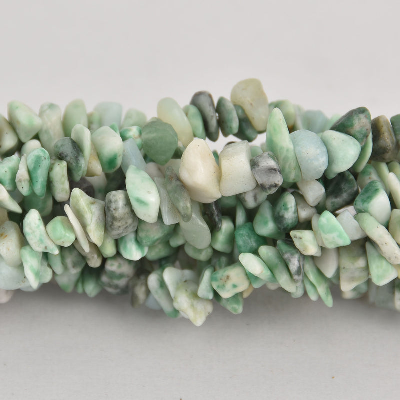 GREEN SPOT STONE Jasper Gemstone Chips Beads, double strand, 35 inches, gja0044