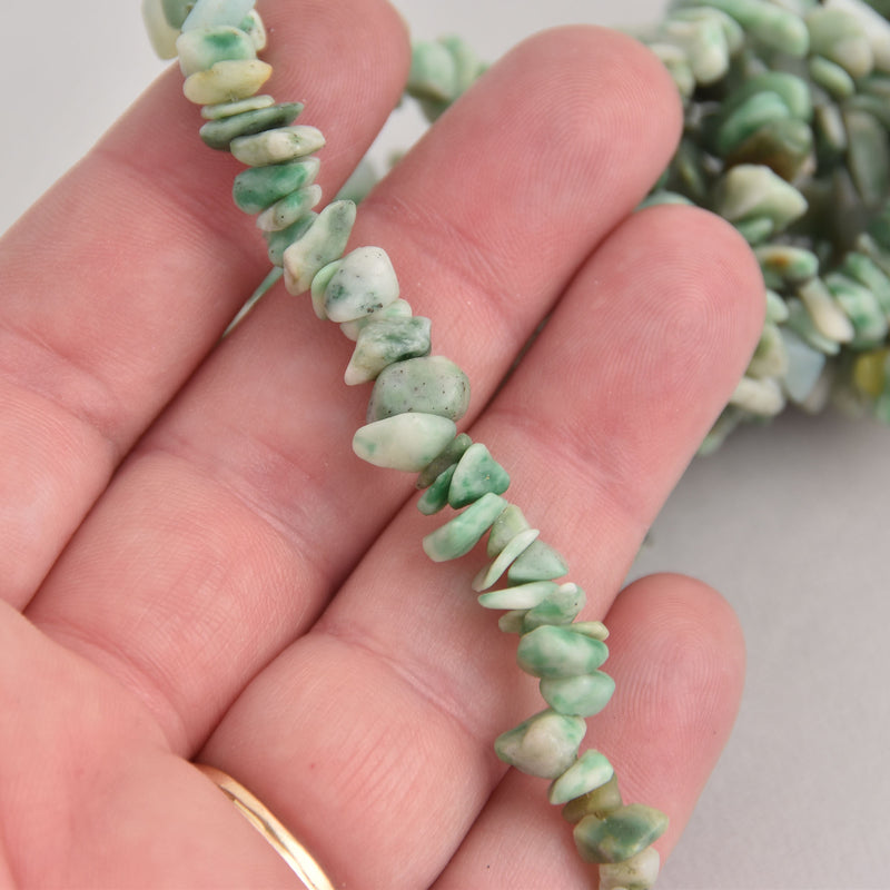 GREEN SPOT STONE Jasper Gemstone Chips Beads, double strand, 35 inches, gja0044