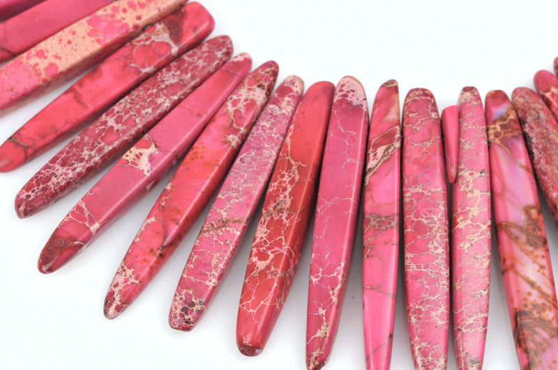 Hot Pink AQUA TERRA JASPER Gemstone Stick Beads, 7/8" to 2-1/8", gemstone, full strand, about 65 beads, gja0089