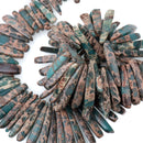 Teal Blue Green AQUA TERRA JASPER Gemstone Stick Beads, 1/2" to 1-1/2" about 1/4" wide, gemstone, full strand,  about 75 beads,  gja0092