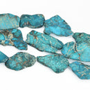 Aqua Terra Jasper Slab Gemstone Beads, DARK TURQUOISE BLUE, about 1-1/2" to 2-1/2" full strand, about 7-9 beads depending on size, gja0162