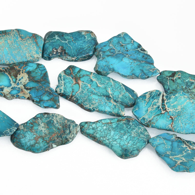 Aqua Terra Jasper Slab Gemstone Beads, DARK TURQUOISE BLUE, about 1-1/2" to 2-1/2" full strand, about 7-9 beads depending on size, gja0162