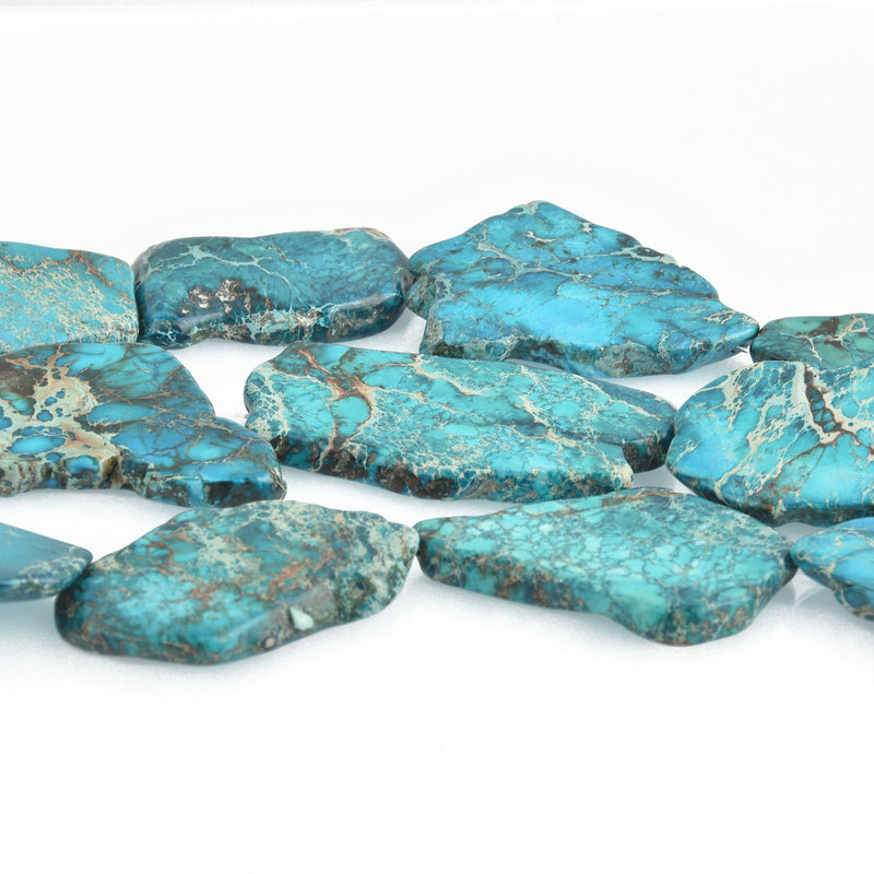 Aqua Terra Jasper Slab Gemstone Beads, DARK TURQUOISE BLUE, about 1-1/2" to 2-1/2" full strand, about 7-9 beads depending on size, gja0162