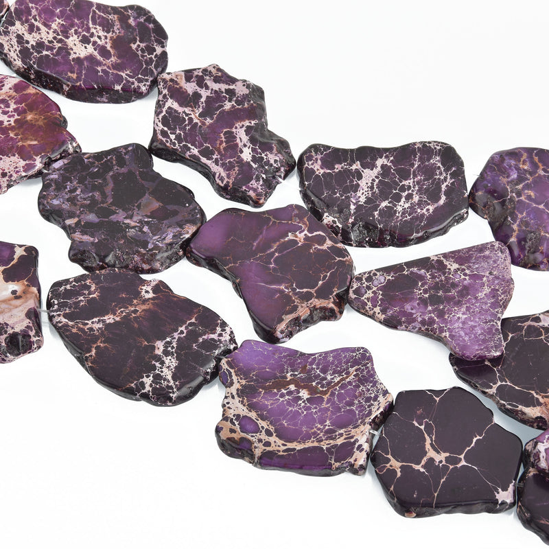 Aqua Terra Jasper Slab Gemstone Beads, PURPLE, about 1-1/2" to 2-1/2" full strand, about 7-9 beads depending on size, gja0164