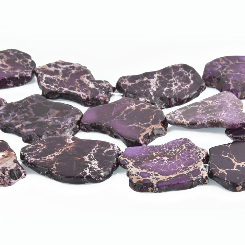 Aqua Terra Jasper Slab Gemstone Beads, PURPLE, about 1-1/2" to 2-1/2" full strand, about 7-9 beads depending on size, gja0164