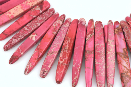 Hot Pink AQUA TERRA JASPER Gemstone Stick Beads, 1/2" to 1-1/2", gemstone, full strand, about 75-80 beads, gja0193