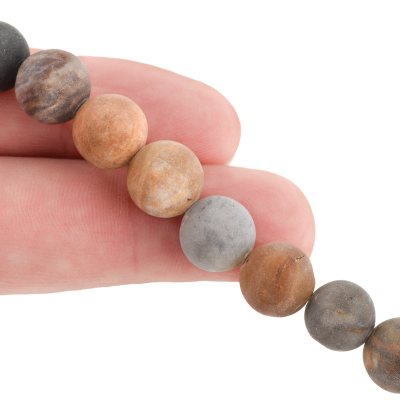 10mm Round Matte BLACK PICASSO JASPER Beads, Natural Gemstones, full strand, 38 beads, gja0197