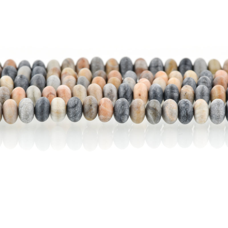 8mm Matte BLACK PICASSO JASPER Beads, Rondelle Beads, Natural Gemstones, full strand, 85 beads, gja0201