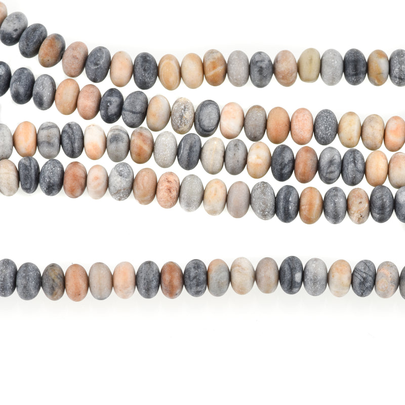8mm Matte BLACK PICASSO JASPER Beads, Rondelle Beads, Natural Gemstones, full strand, 85 beads, gja0201