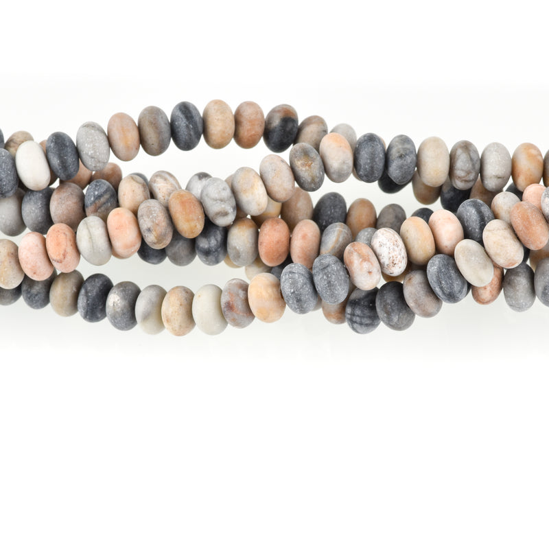 6mm Matte BLACK PICASSO JASPER Beads, Rondelle Beads, Natural Gemstones, full strand, 97 beads, gja0198