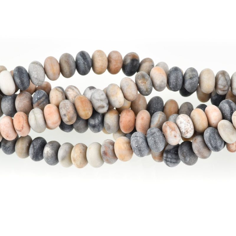 8mm Matte BLACK PICASSO JASPER Beads, Rondelle Beads, Natural Gemstones, full strand, 85 beads, gja0201